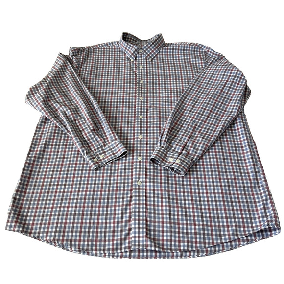 LL Bean Button Up Shirt Men’s XXL Tall Blue/Red Plaid Long Sleeve Cotton Preppy - Picture 1 of 7